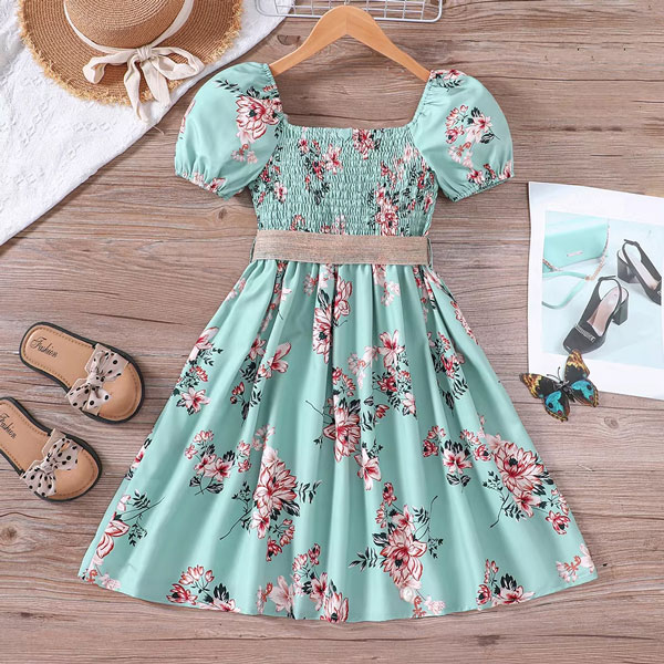 Flower Gown Elegant Floral Fit & Flare Summer Dress for Girls with Belt 1739