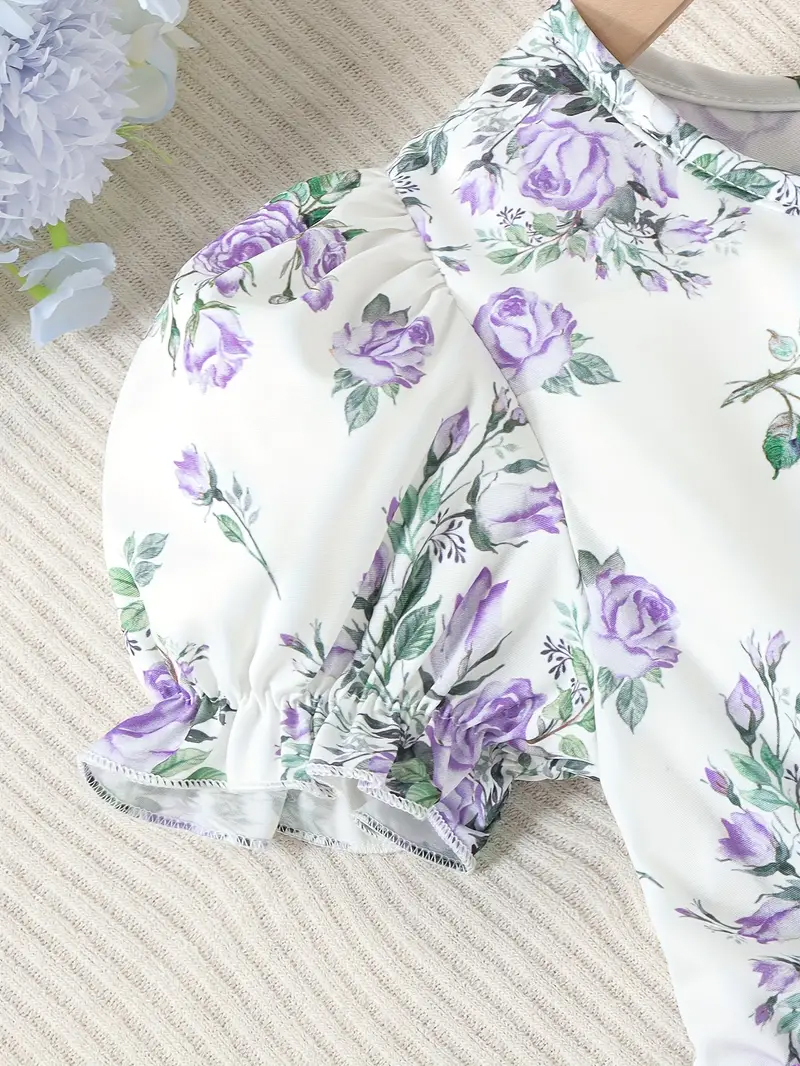 Girls' Floral Dress Puff Sleeve & Smocked Fitted Style for Casual Parties Party Dress For Baby Girls 1736