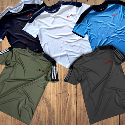 5 Pcs Premium Quality AMR Brand Mesh fabric Contest Color T-Shirt T5-6