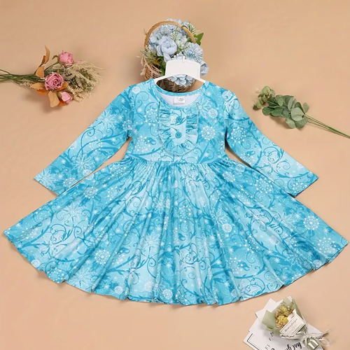 Girls Twirl Dress - Pink & Blue Floral Party Dress 1767