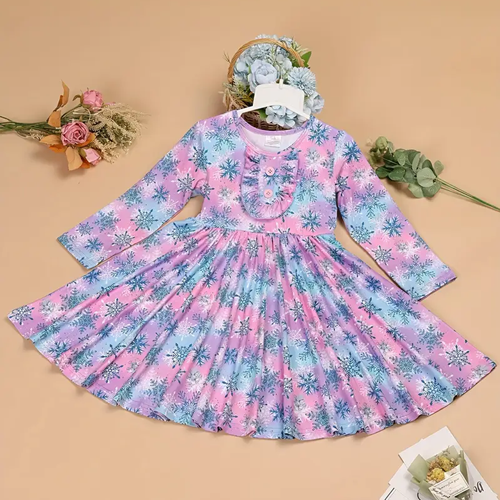Girls Twirl Dress - Pink & Blue Floral Party Dress 1766