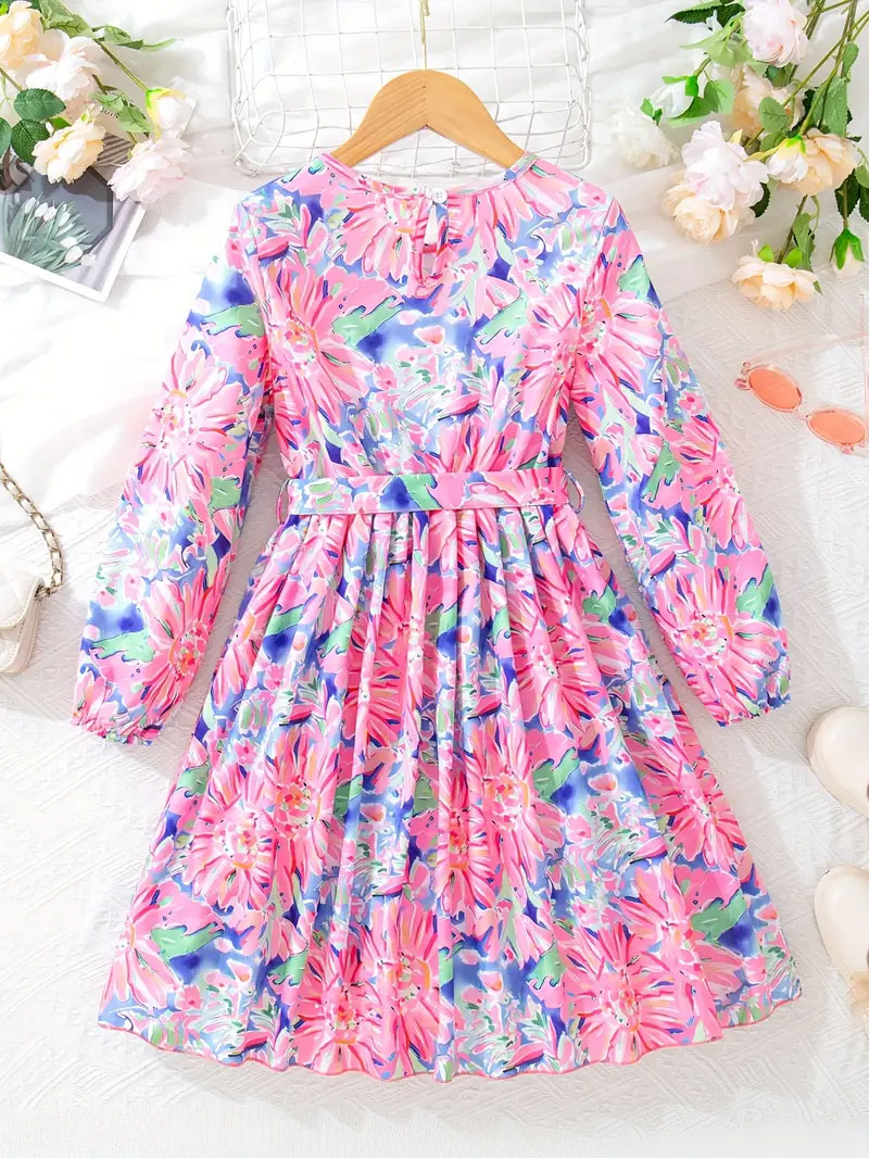 Elegant Floral Full-Sleeve Fit & Flare Gown for Girls - Princess Flower Party Dress 1765