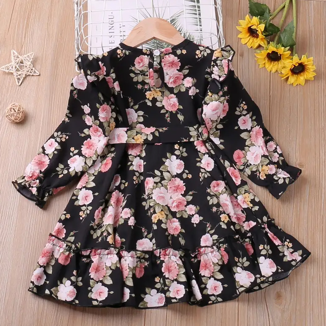 Elegant Floral Full-Sleeve Fit & Flare Gown for Girls - Princess Flower Party Dress 1763