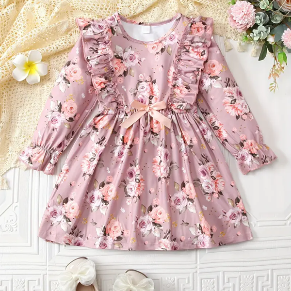 Elegant Floral Full-Sleeve Fit & Flare Gown for Girls - Princess Flower Party Dress 1762