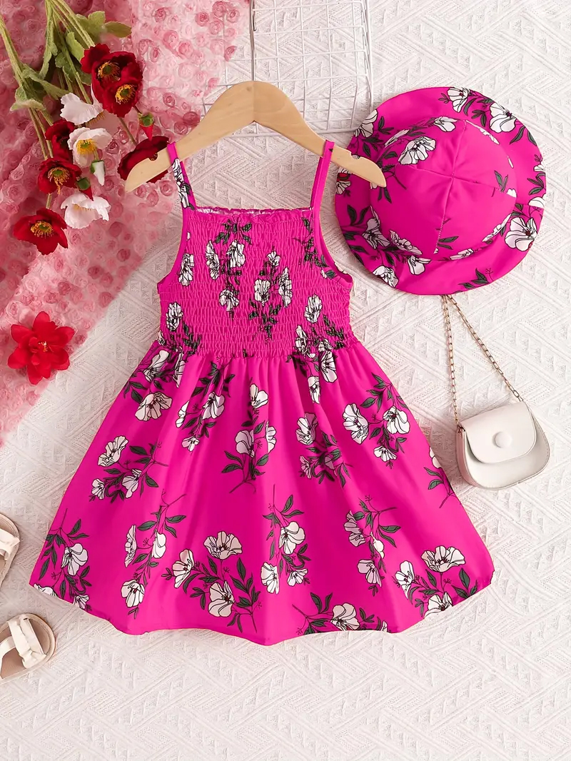 Baby Girl Floral Print Bow Front Cami Dress & Hat, (Baby Jama And Tupi) 1752