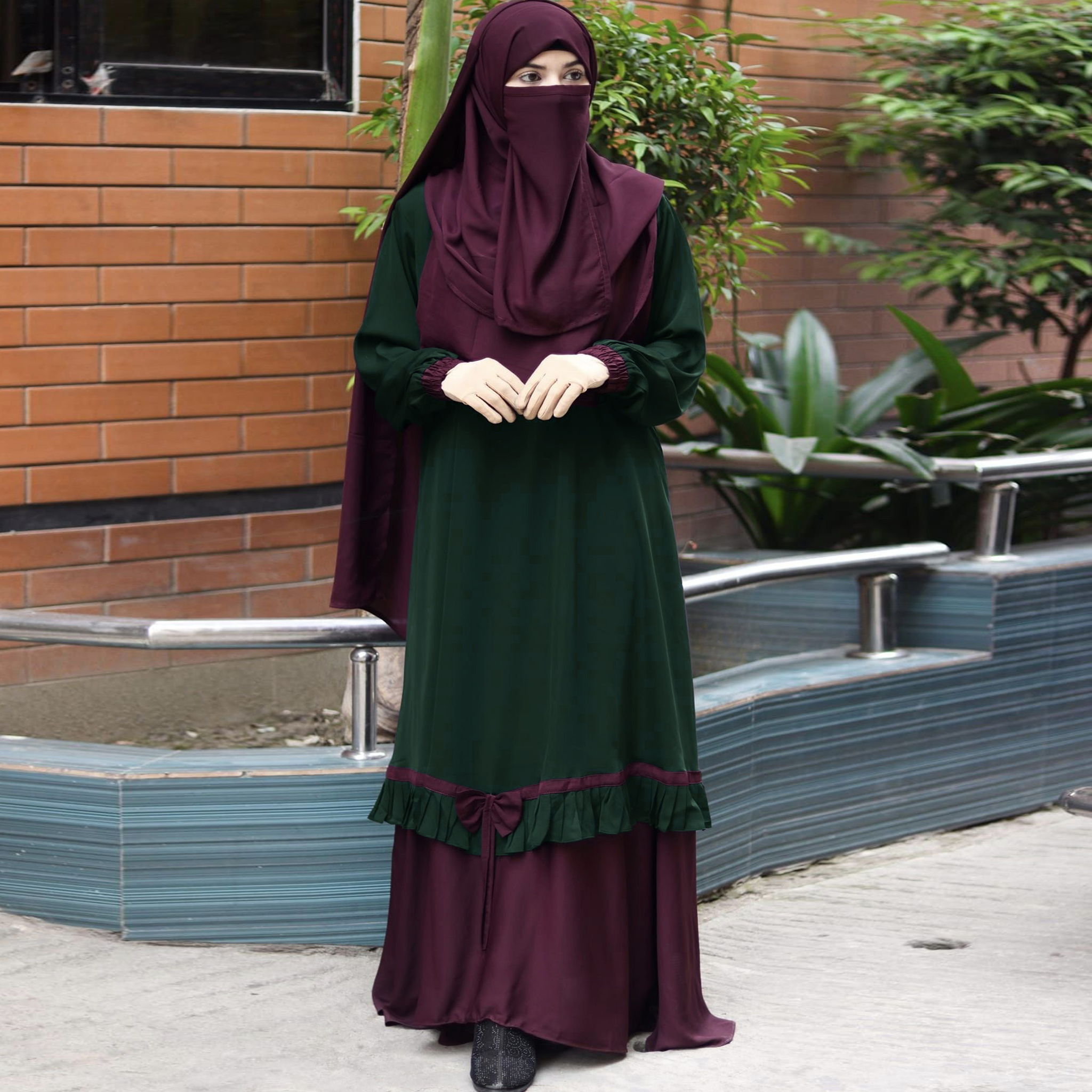 Stylish Dubai Charry Fabric New Abaya Set Borkha for women With Hijab Niqab (Total 3 Pcs ) B_624