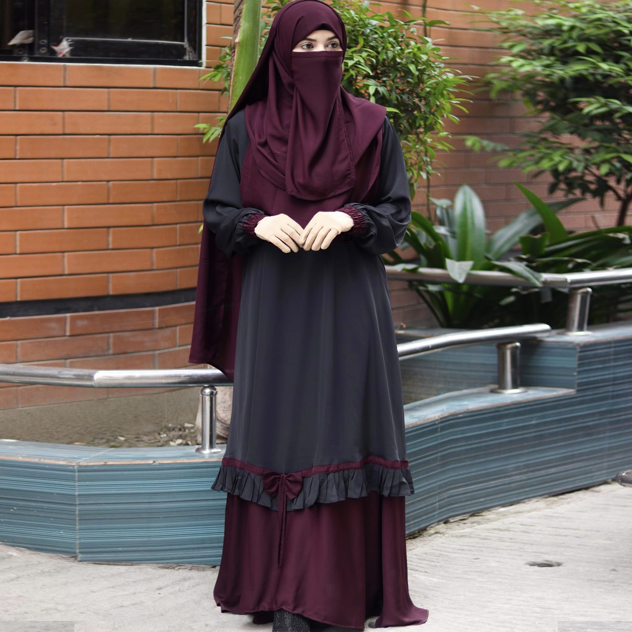 Stylish Dubai Charry Fabric New Abaya Set Borkha for women With Hijab Niqab (Total 3 Pcs ) B_623