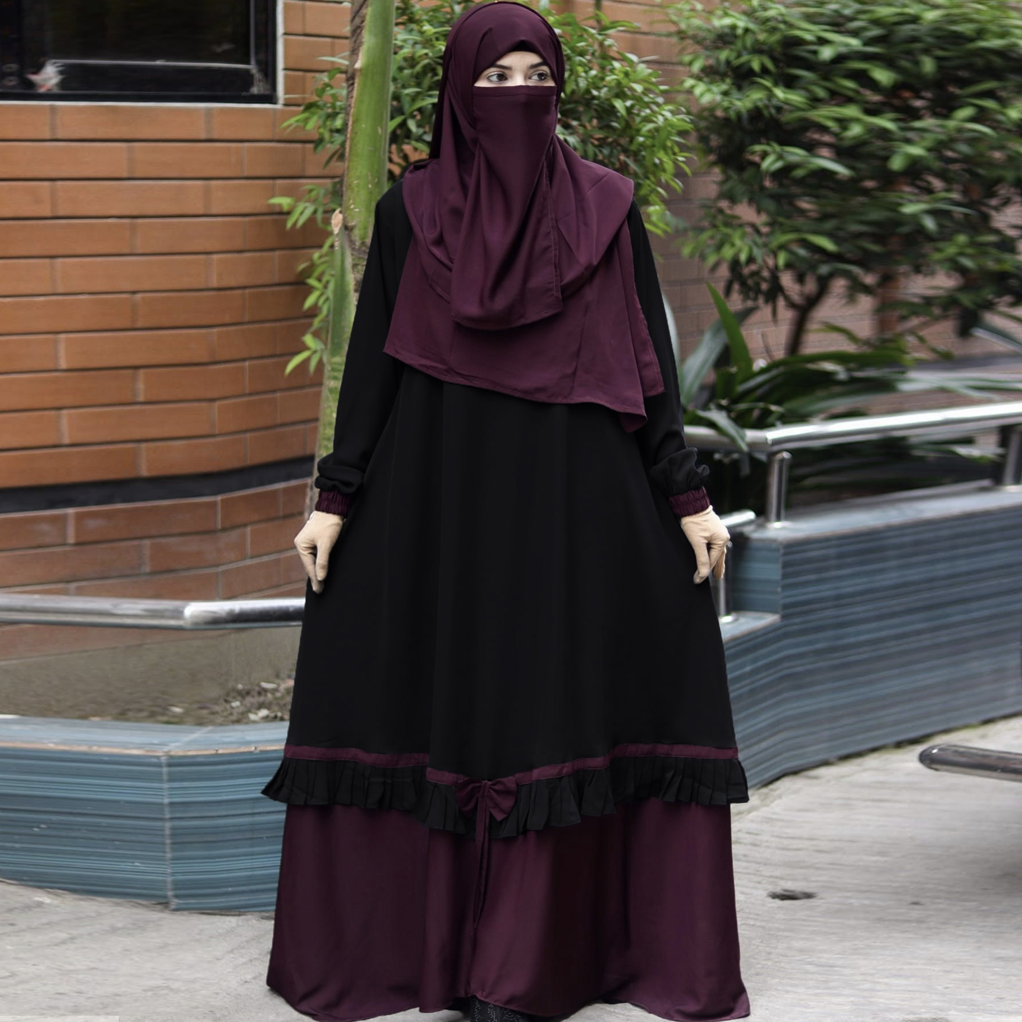 Stylish Dubai Charry Fabric New Abaya Set Borkha for women With Hijab Niqab (Total 3 Pcs ) B_622