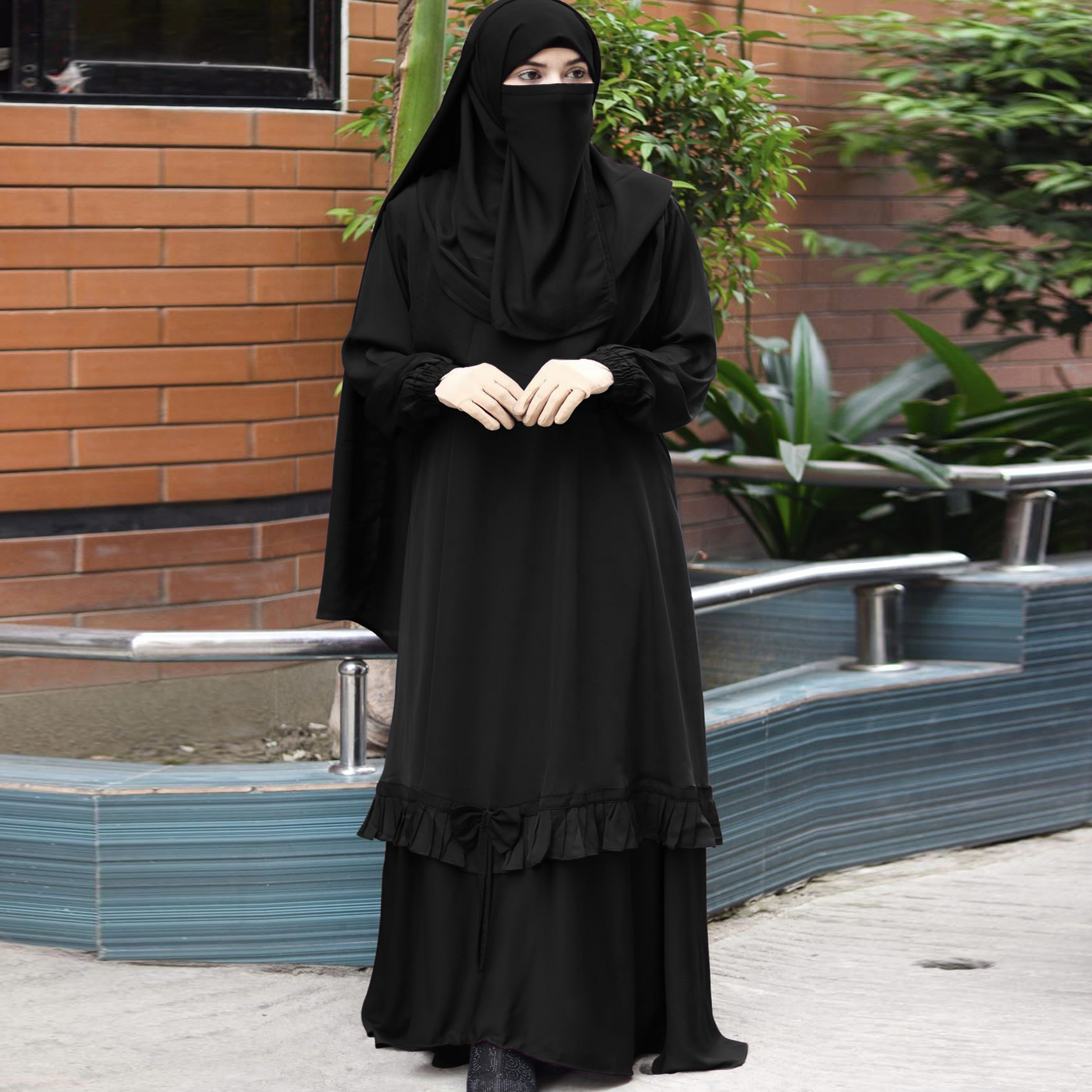 Stylish Dubai Charry Fabric New Abaya Set Borkha for women With Hijab Niqab (Total 3 Pcs ) B_621