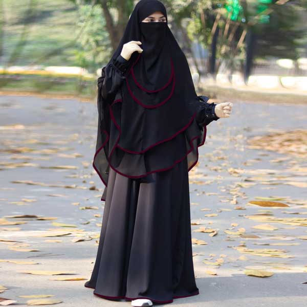 Aliyah Plane Abaya set 2 Part Ready Hijab With 2 Part niqab Black B_485