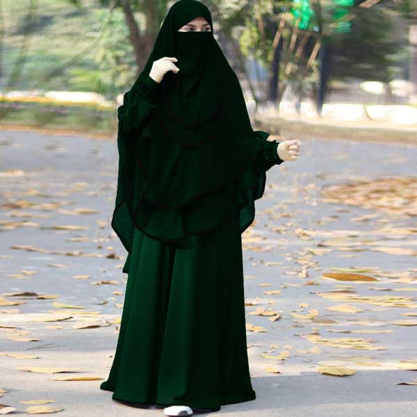 Aliyah Plane Abaya set 2 Part Ready Hijab With 2 Part niqab Bottle Green B_484