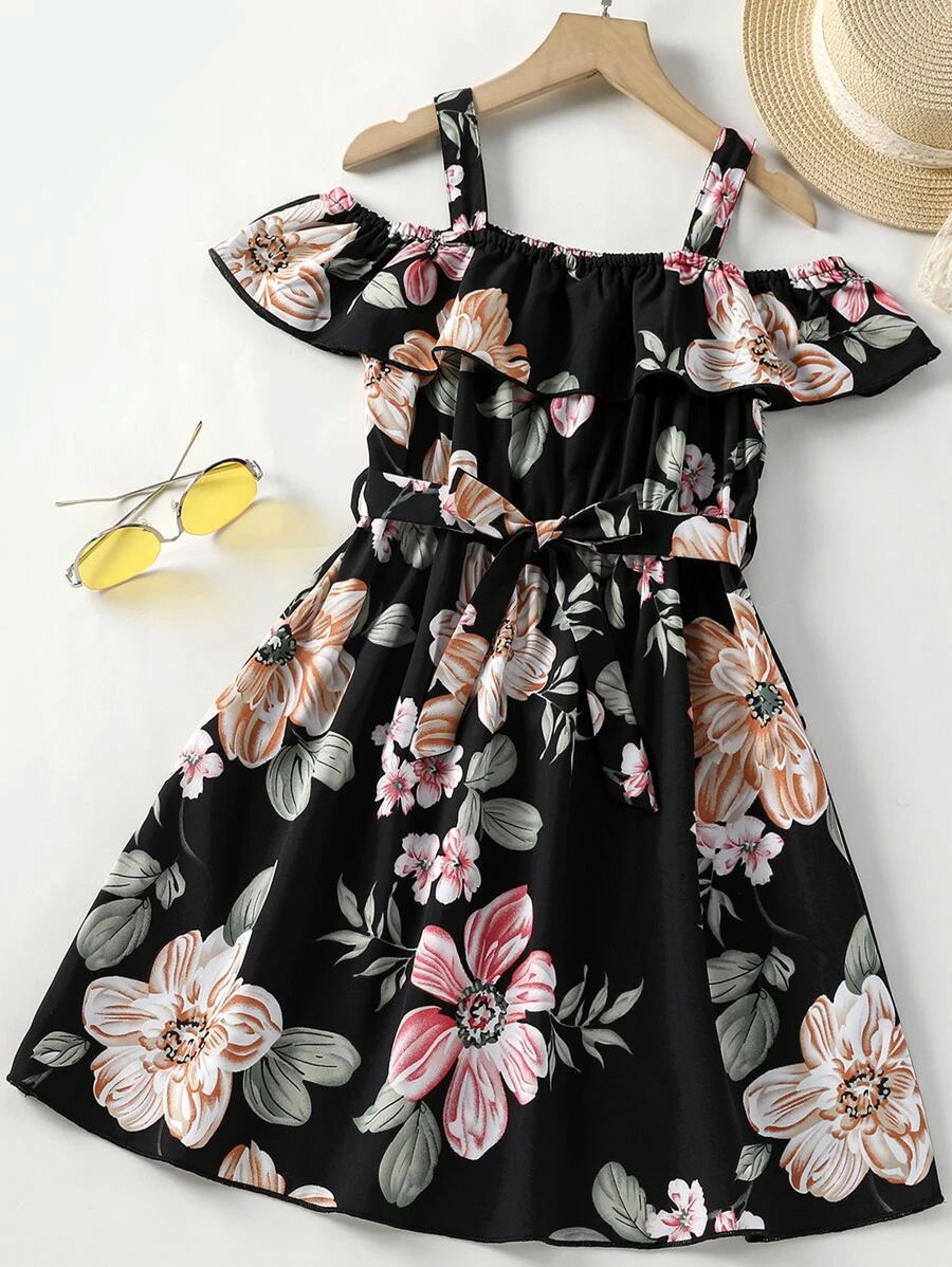 Flower Gown Elegant Floral Black Party Dress For Baby Girls 1738