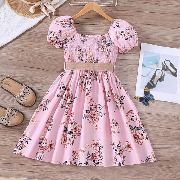 Flower Gown Elegant Floral Fit & Flare Summer Dress for Girls with Belt 1740