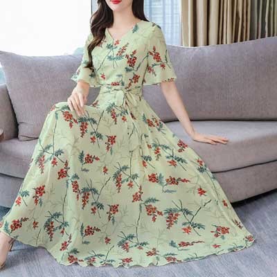 Chines Short Sleeve Long Kurti Cream Color Screen Print