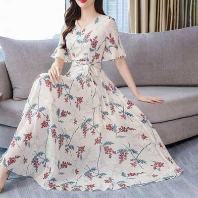 Chines Short Sleeve Long Kurti Off-White Color Screen Print off-white