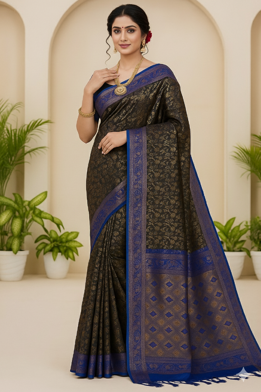Shine in Style with Sleek Katan Saree and Blouse Piece 7008