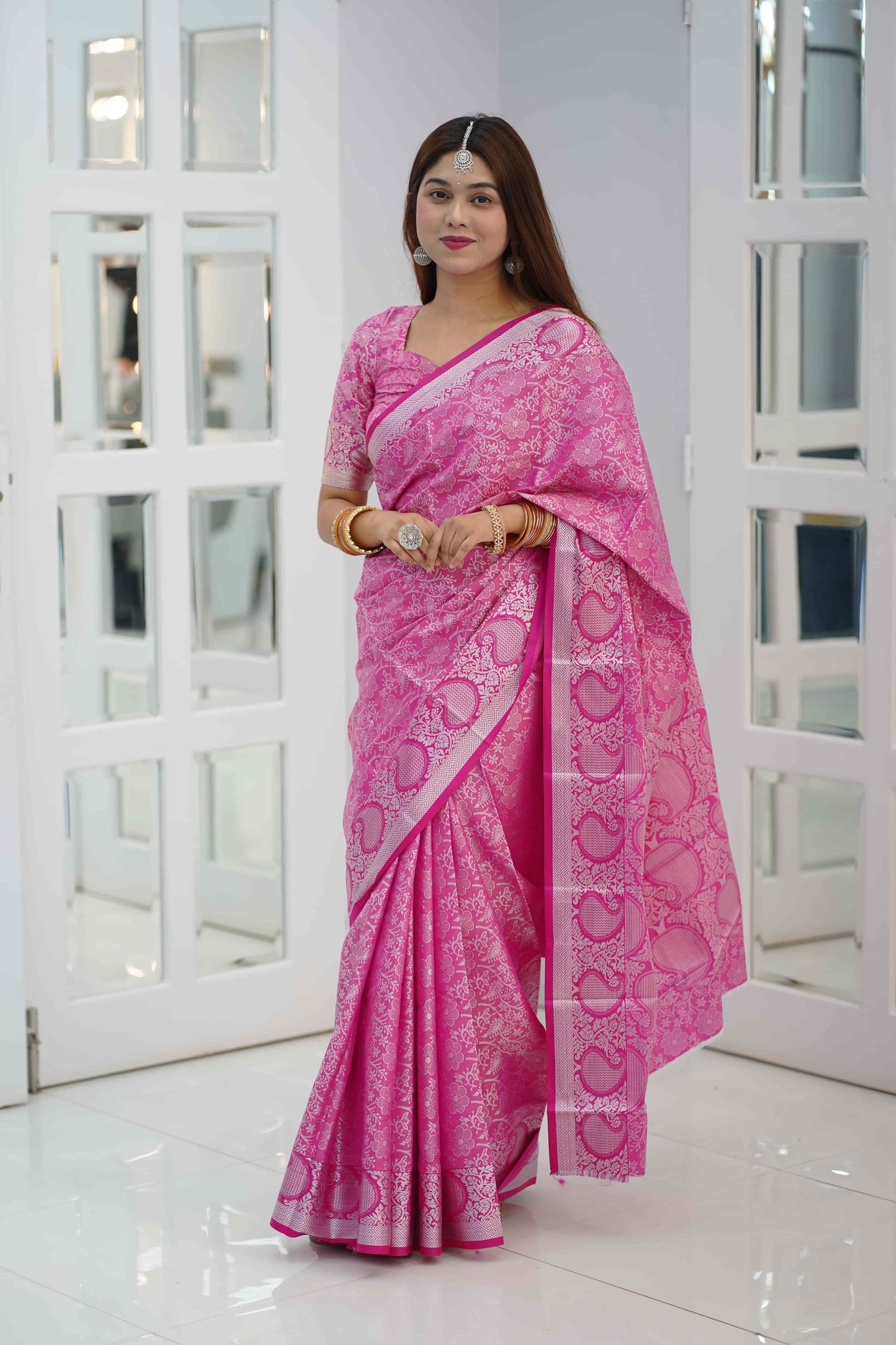 Shine in Style with Sleek Katan Saree and Blouse Piece 7006