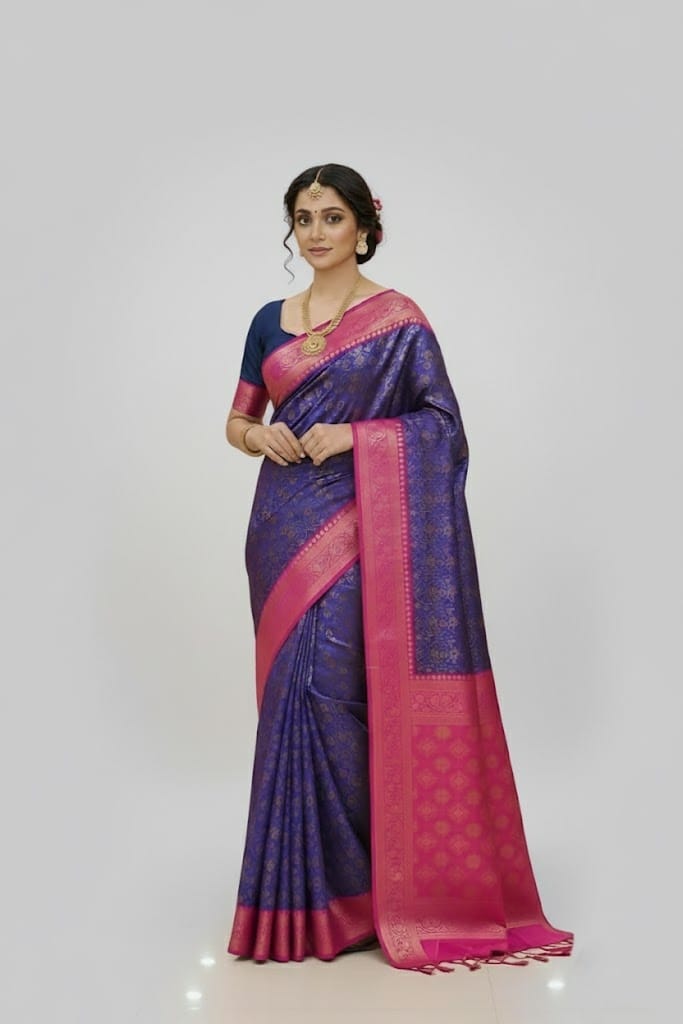 Shine in Style with Sleek Katan Saree and Blouse Piece 7003