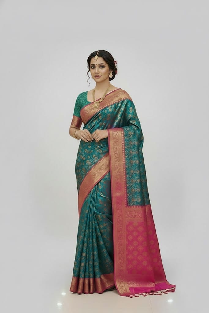 Shine in Style with Sleek Katan Saree and Blouse Piece 7001